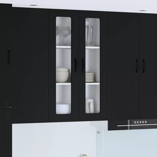  Fali konyhaszekrény polcokkal Fekete 60 x 31 x 100 cm Faanyag