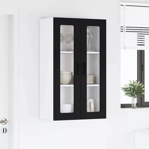  Fali konyhaszekrény polcokkal Fekete 60 x 31 x 100 cm Faanyag