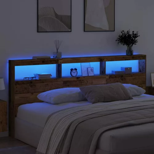  Fejtámla LED -es lámpákkal Öreg fa 220 x 17 x 102 cm Faanyag