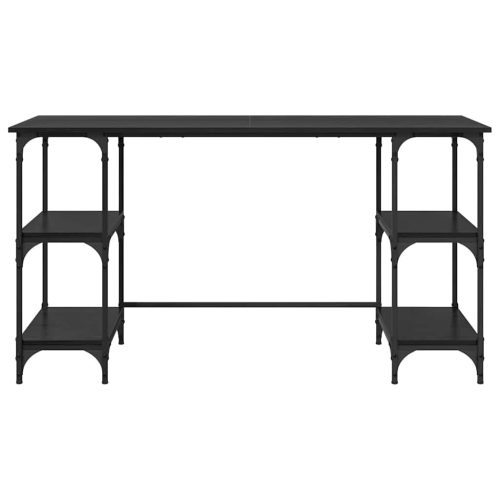  Asztal polcokkal Fekete tölgy 140 x 50 x 75 cm Faanyag