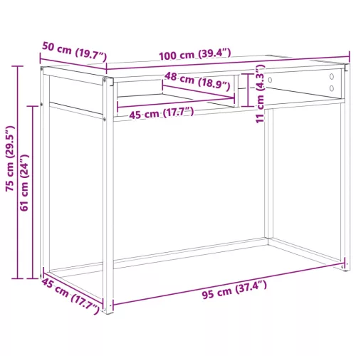  Asztal tárolóval Füstös tölgy 100 x 50 x 75 cm Faanyag