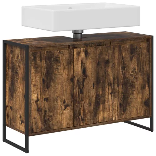  Fürdőszoba Székény ajtóval Füstös tölgy 90 x 30 x 60 cm Faanyag