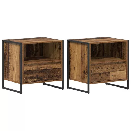  Éjjeli asztal fiókkal 2 pcs Öreg fa 50 x 39,5 x 50 cm Faanyag