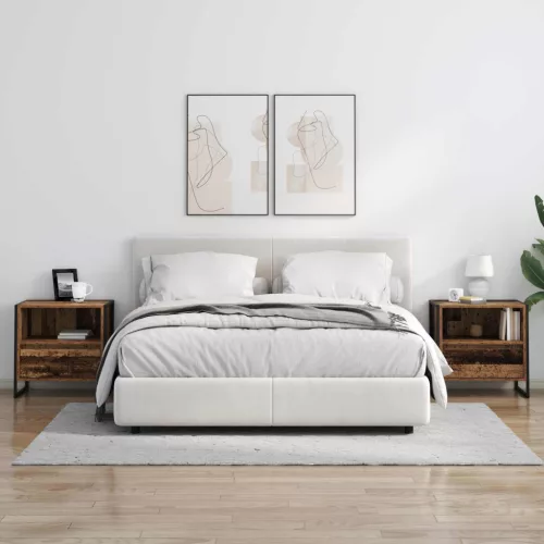  Éjjeli asztal fiókkal 2 pcs Öreg fa 50 x 39,5 x 50 cm Faanyag