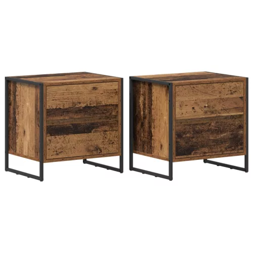  Éjjeli asztal fiókkal 2 pcs Öreg fa 50 x 39.5 x 50 cm Faanyag