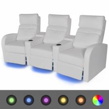 VID 3 személyes műbőr kanapé LED fénnyel fehér