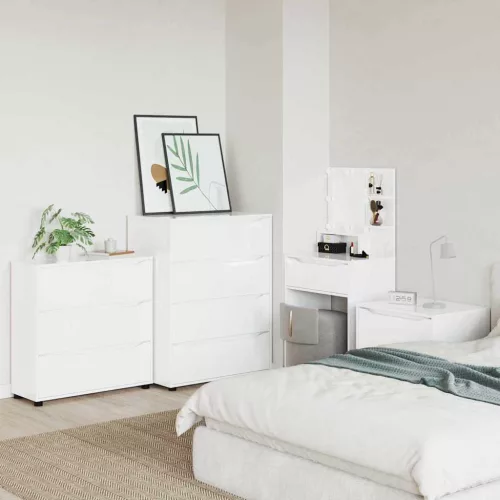  Tárolószekrény Magas Fényű Fehér 80 x 31 x 81 cm Faanyag