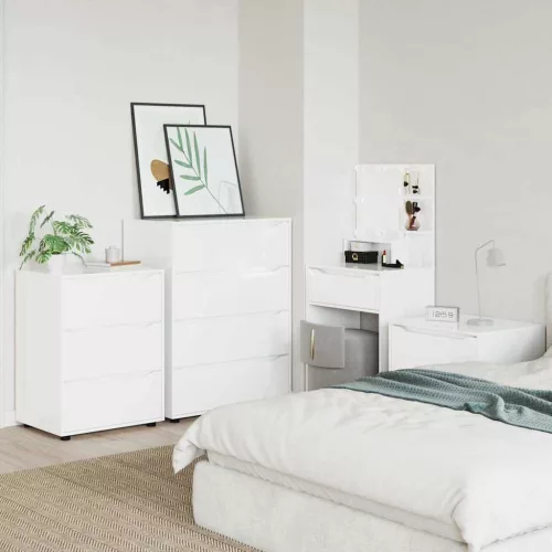  Tárolószekrény Magas Fényű Fehér 60 x 48 x 81 cm Faanyag