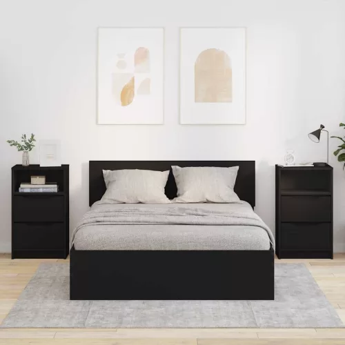  Éjjeliszekrények fiókkal 2 pcs Fekete 40 x 30 x 467 cm Faanyag