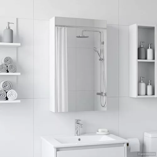  Fürdőszobai tükörszekrény Fehér 30 x 10,5 x 50 cm Faanyag