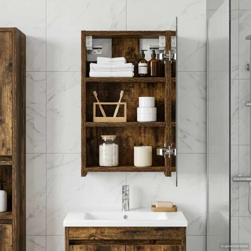  Fürdőszobai tükörszekrény Füstölt tölgy 30 x 10,5 x 50 cm