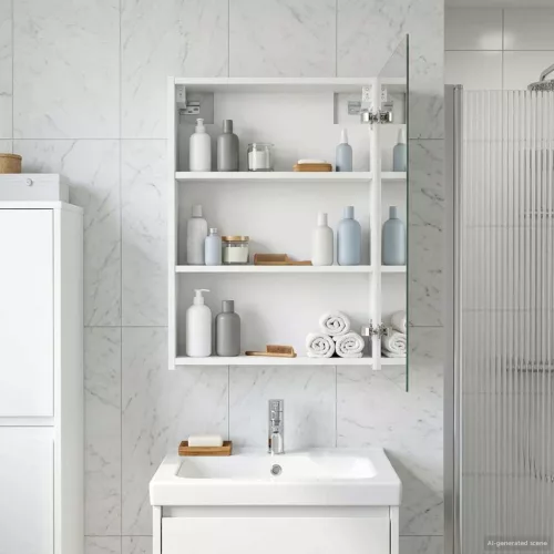  Fürdőszobai tükörszekrény Fehér 50 x 14,5 x 70 cm Faanyag