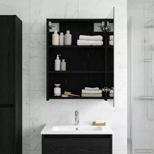  Fürdőszobai tükörszekrény Fekete tölgy 50 x 14,5 x 70 cm