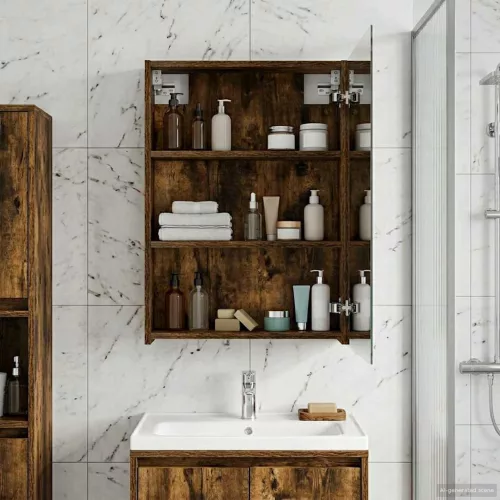  Fürdőszobai tükörszekrény Füstölt tölgy 50 x 14,5 x 70 cm