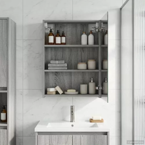  Fürdőszobai tükörszekrény Szürke Sonoma 50 x 14,5 x 70 cm