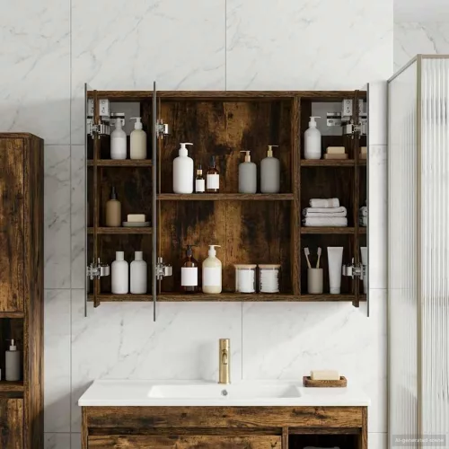  Fürdőszobai tükörszekrény Füstölt tölgy 60 x 14,5 x 50 cm