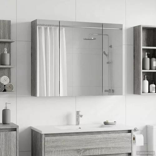  Fürdőszobai tükörszekrény Szürke Sonoma 60 x 14,5 x 50 cm