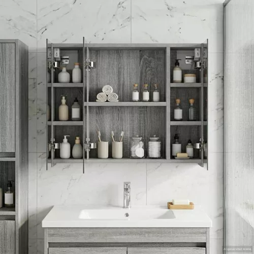  Fürdőszobai tükörszekrény Szürke Sonoma 60 x 14,5 x 50 cm