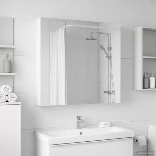  Fürdőszobai tükörszekrény Fehér 70 x 14,5 x 70 cm Faanyag