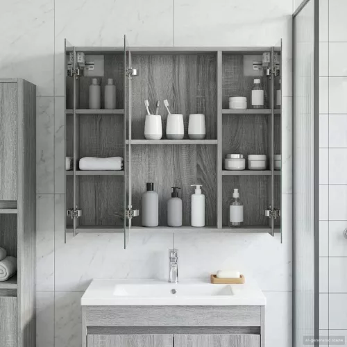  Fürdőszobai tükörszekrény Szürke Sonoma 70 x 14,5 x 70 cm