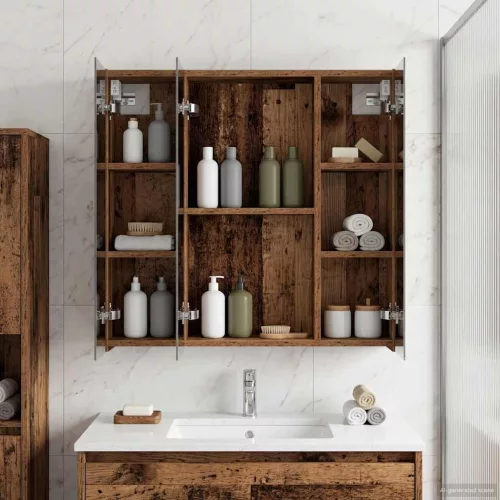  Fürdőszobai tükörszekrény Öreg fa 70 x 14,5 x 70 cm Faanyag