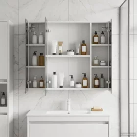    Fürdőszobai tükörszekrény Fehér 80 x 14.5 x 70 cm Faanyag