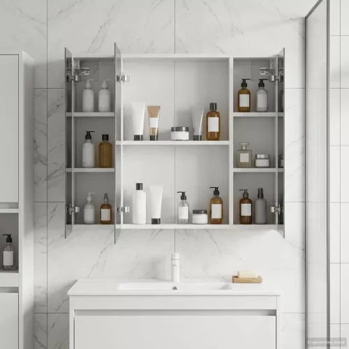  Fürdőszobai tükörszekrény Fehér 80 x 14.5 x 70 cm Faanyag