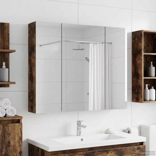  Fürdőszobai tükörszekrény Füstölt tölgy 80 x 14.5 x 70 cm