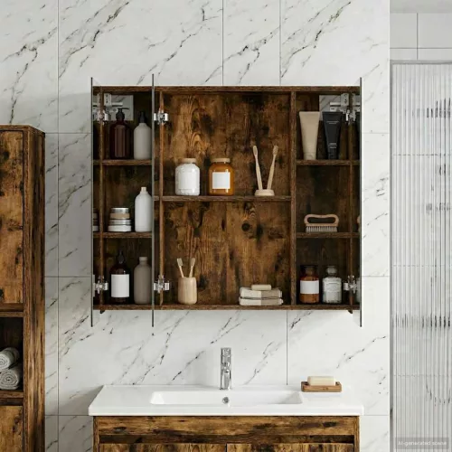  Fürdőszobai tükörszekrény Füstölt tölgy 80 x 14.5 x 70 cm