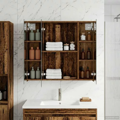  Fürdőszobai tükörszekrény Öreg fa 80 x 14.5 x 70 cm Faanyag