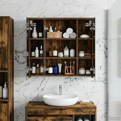  Fürdőszobai tükörszekrény Füstölt tölgy 63,5 x 16 x 62,5 cm