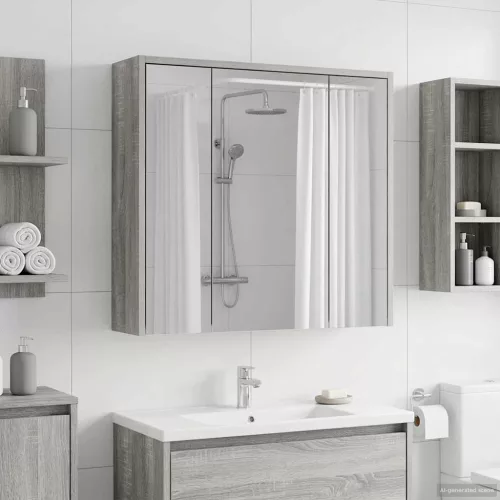  Fürdőszobai tükörszekrény Szürke Sonoma 63,5 x 16 x 62,5 cm