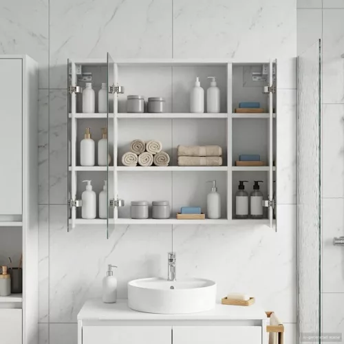  Fürdőszobai tükörszekrény Fehér 73,5 x 16 x 62,5 cm Faanyag