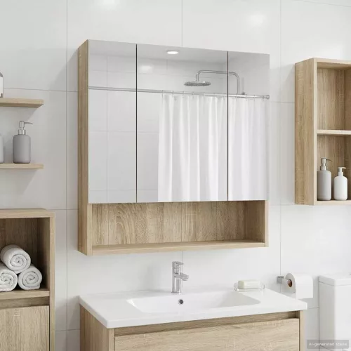  Fürdőszobai tükörszekrény Sonoma tölgy 60 x 14.5 x 70 cm