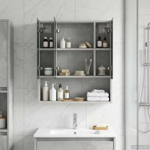  Fürdőszobai tükörszekrény Beton Szürke 60 x 14.5 x 70 cm