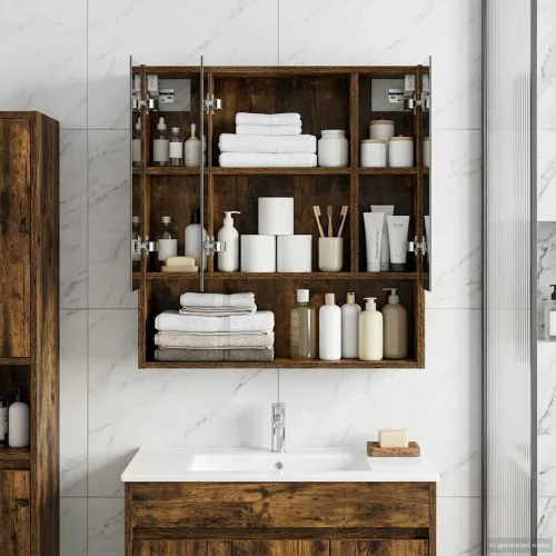  Fürdőszobai tükörszekrény Füstölt tölgy 60 x 14.5 x 70 cm