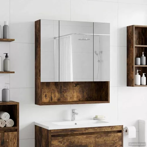  Fürdőszobai tükörszekrény Füstölt tölgy 60 x 14.5 x 70 cm