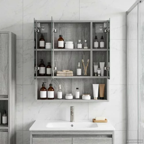  Fürdőszobai tükörszekrény Szürke Sonoma 60 x 14.5 x 70 cm