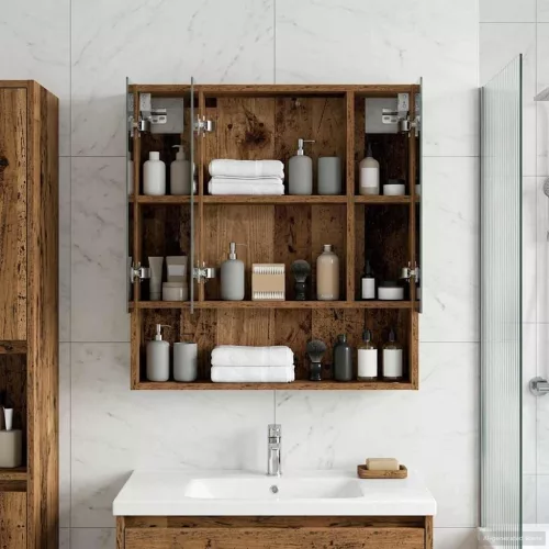  Fürdőszobai tükörszekrény Öreg fa 60 x 14.5 x 70 cm Faanyag