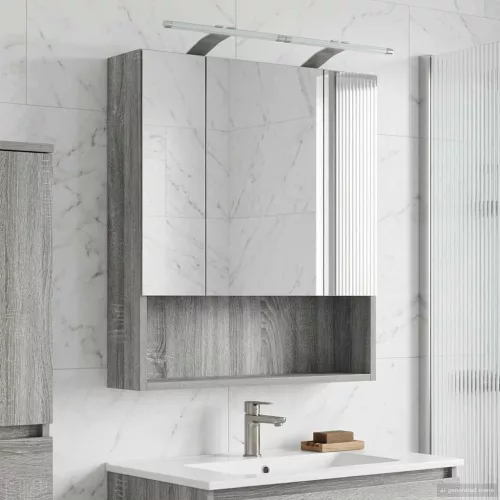  Fürdőszobai tükörszekrény Szürke Sonoma 60 x 14.5 x 70 cm