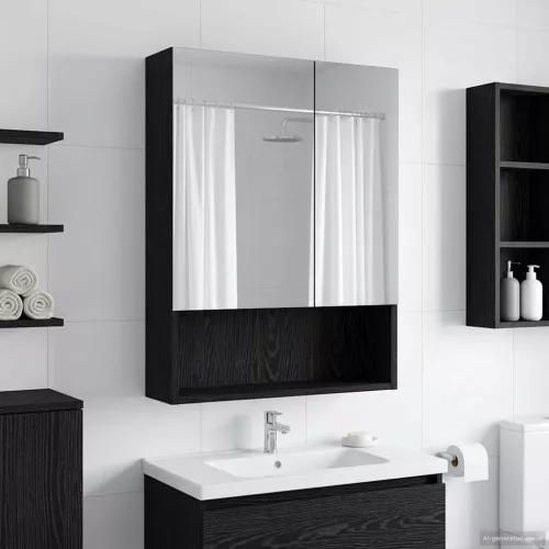  Fürdőszobai tükörszekrény Fekete tölgy 50 x 14,5 x 70 cm