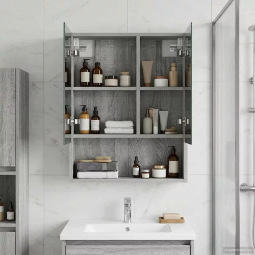  Fürdőszobai tükörszekrény Szürke Sonoma 50 x 14,5 x 70 cm