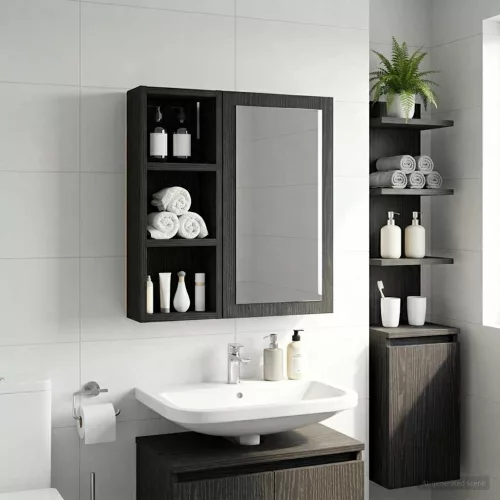  Fürdőszobai faliszekrény polcokkal Fekete Tölgy 20 x 10 x 50 cm