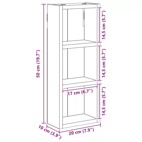  Fürdőszobai faliszekrény polcokkal Fekete Tölgy 20 x 10 x 50 cm