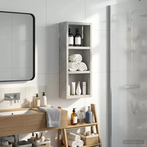  Fürdőszobai faliszekrény polcokkal Beton Szürke 20 x 10 x 50 cm