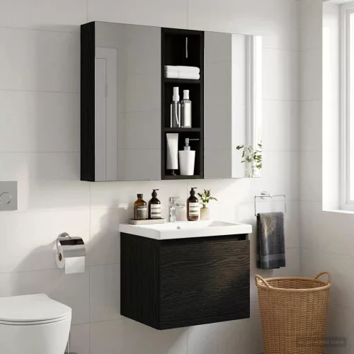  Fürdőszobai faliszekrény Fekete Tölgy 20 x 10 x 60,5 cm