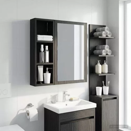  Fürdőszobai faliszekrény Fekete Tölgy 20 x 10 x 60,5 cm