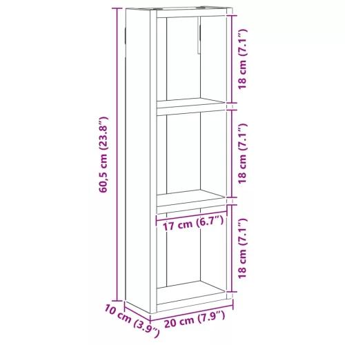  Fürdőszobai faliszekrény Füstölt Tölgy 20 x 10 x 60,5 cm