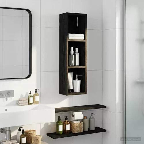  Fürdőszobai faliszekrény polcokkal Fekete Tölgy 20 x 14 x 70 cm