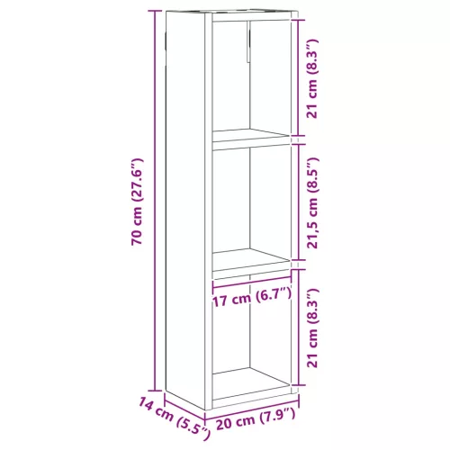  Fürdőszobai faliszekrény polcokkal Beton Szürke 20 x 14 x 70 cm